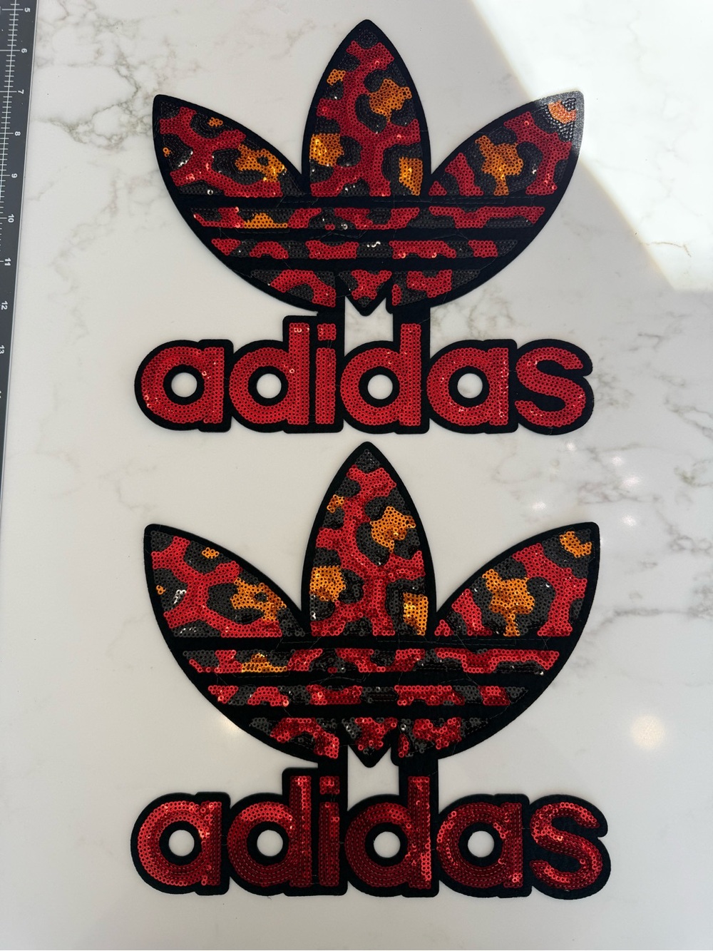 Hand Crafted Red, Orange & Black Sequin Iron On Patches